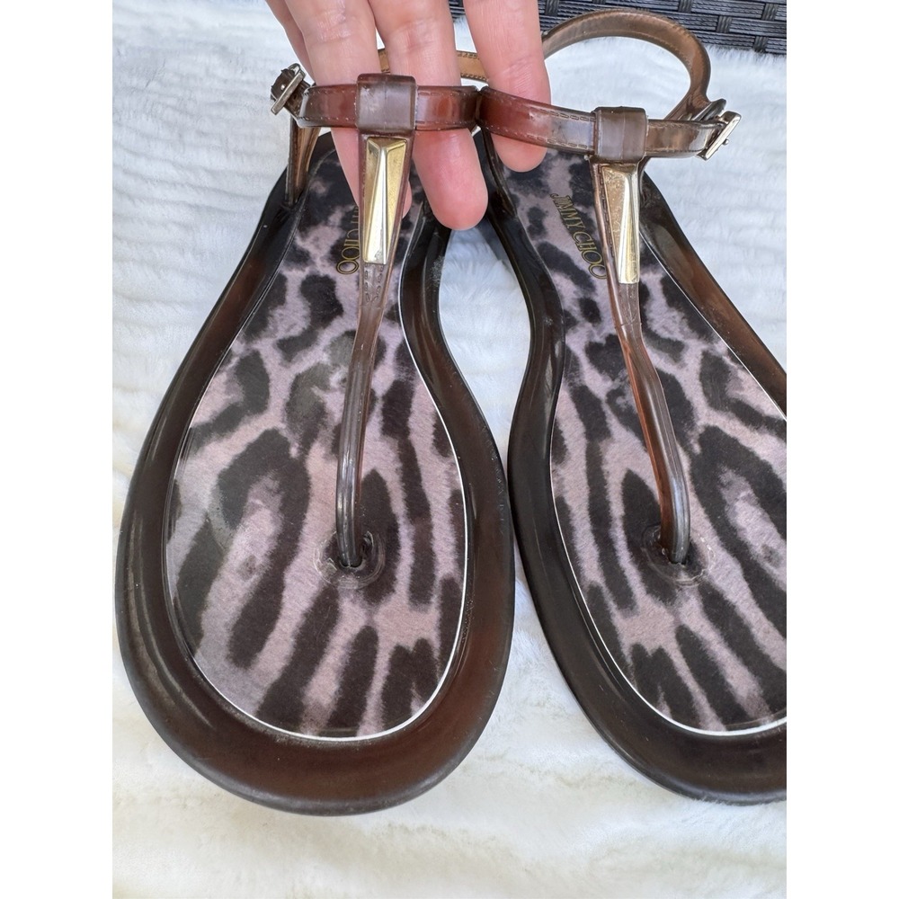 Jimmy Choo Jelly Sandals Black Purple Cheetah Animal Print Sz 39 US 9 - Picture 3 of 6